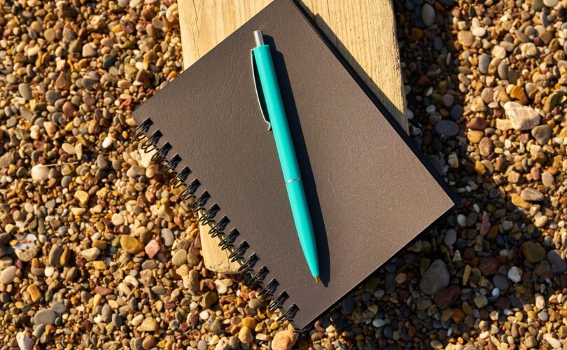 notebook, pen, black