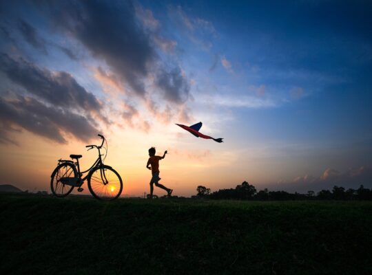 field, child, bike